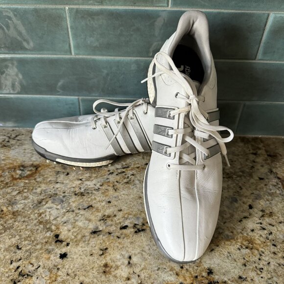 Adidas Men's 10.5 White Golf Shoes With Boost Technology Spiked‎ Soles & Lace-Up - Picture 1 of 10
